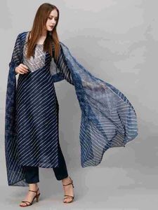 Navy Striped Kurti Set
