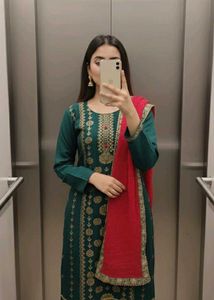 Royal Green & Red Embroidered Suit ✨