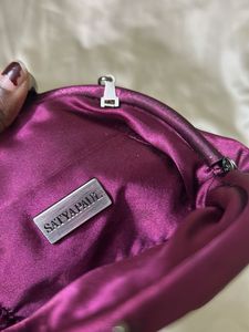 SATYA PAUL  Plum Satin Evening Bag