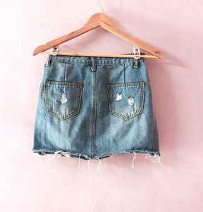 Distressed Denim Mini Skirt