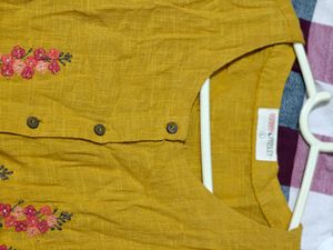 Floral Embroidered Mustard Dress