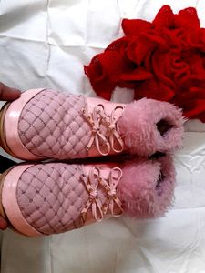Pink Quilted Faux Fur Slipper Shoes