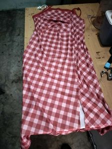 Red Gingham Maxi Dress with Slit