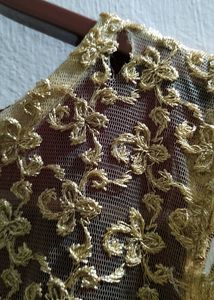 Maroon Satine Long Gown With Golden Net.