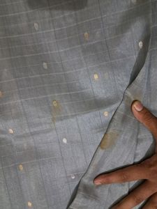 Silver Tussar Silk Saree With Zari Work Golden