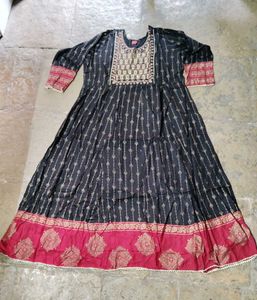Black Golden Printed Anarkali Kurti