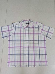 Purple and Blue Checkered White Shirt