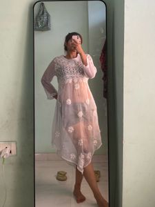Festive Chikankari A-line Kurta with Belt