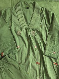Green Embroidered Kurta Set