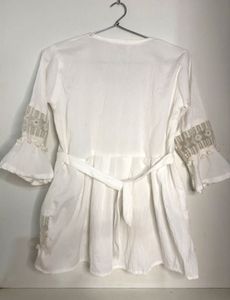 White Embroidered Peasant Top