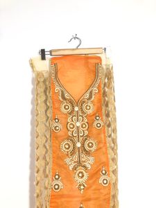 Orange Embroided Kurta Material Set(Women’s)