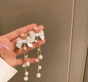 Trendy Korean BowKnot Pearl Tassel Earrings