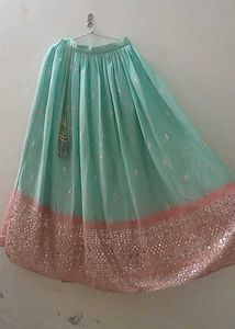 Green And Pink Crop Top Lehenga Choli