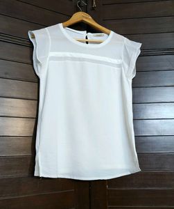 Me.Sense Women White Mesh Casual Top