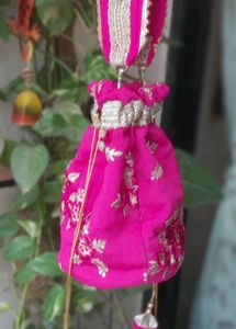 Pink Embroidered potli bag