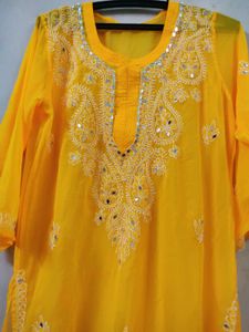 Lakhnawi ,mirror Work,yellow Kurti