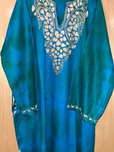 Teal Blue &amp; Green TieDye Kashmiri Pheran Cum Kurti