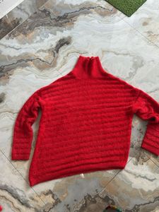 Red Fuzzy Knit Turtleneck