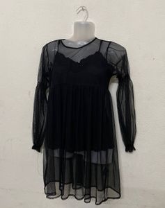 Next Black Shirred Mesh Dress