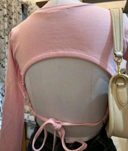 Pink Long Sleeve Crop Top