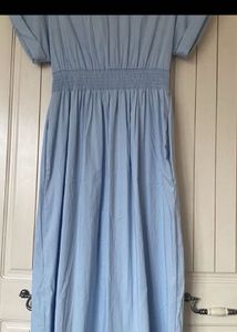 New One Zara Blue Short SleevesMidiShirt Dress