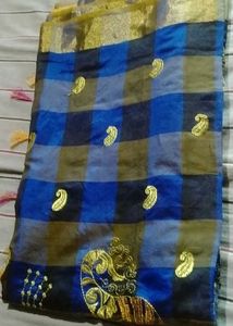 Elegant Blue Checked Saree