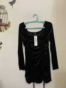 Black Velvet Ruched Mini Dress