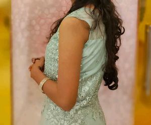 Sea Green Sequins and Thread Embroidered long gown