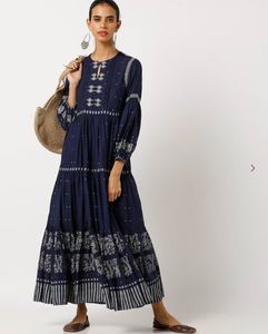 Indigo Handblock Printed Cotton Kurta Dress – Boho