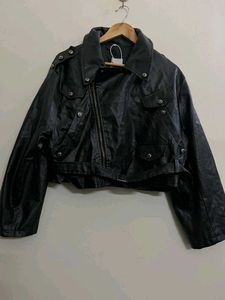 Vintage Cropped Leather Moto Rider Jacket