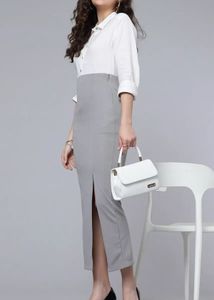 Elegant Grey Midi Pencil Skirt
