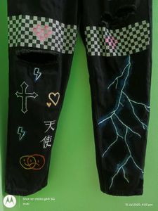 y2k customised printed jeans black charcoal grunge