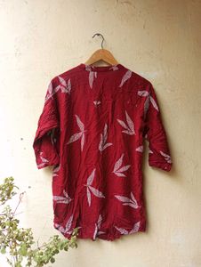 Maroon Leaf Print Tunic / Short Kurti (Women)