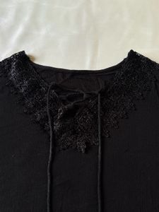 Lace Design Black Full Sleeves Top