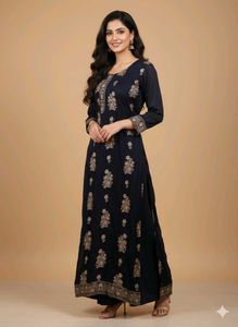Elegant Navy Blue Floral Kurta