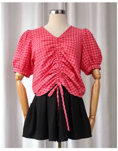 Pink Gingham Tie-Front Top