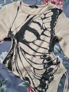 Asymmetrical Zudio Ribbed Butterfly Crop Top ✨️