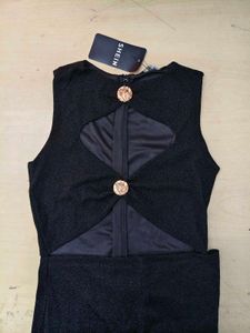 Front Cut-Out Button Detail Textured Jumpsuit