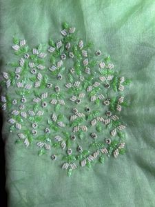 Light Green Floral Beaded Saree