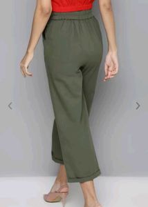 Women Olive Green Pure Cotton Straight Trouser