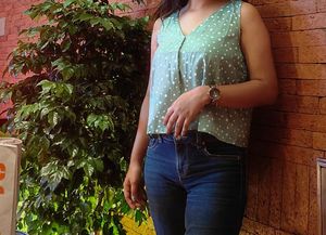 Green and white Polka Dot print Top