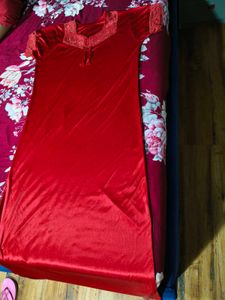 Red Lace Trim satin nightgown(nighty)