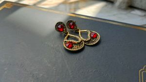 Vintage Style Red &amp; Gold Dangle Earrings ❣️