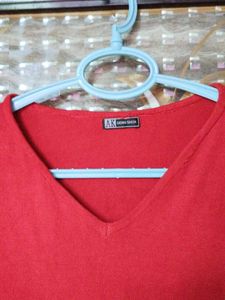 Red V-Neck Tunic Top