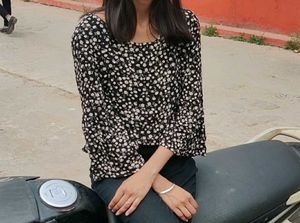 Floral Print Black Top