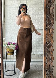BROWN DENIM SKIRT
