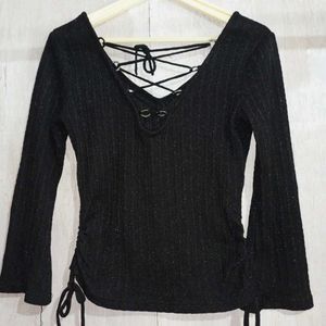 Sparkly Black Lace-Up Top