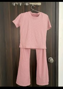 Pink Ribbed Lounge Set