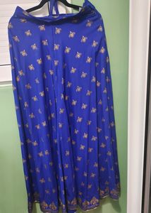Flared Skirt - Blue And Golden Printed