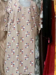 Beige Charm Printed Cotton Kurti ✨